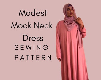 Modest Mock Neck Dress Sewing Pattern PDF
