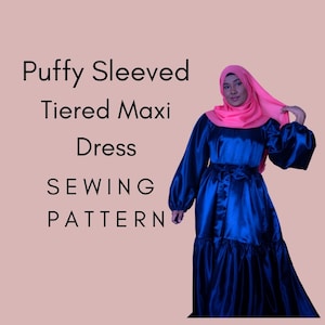 Puffy Sleeve Tiered Maxi Dress Sewing Pattern | Digital Sewing Pattern | Modest