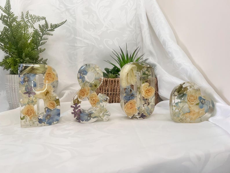 Wedding Initial Resin Letters with Preserved Flowers, Keepsake Gift (Med set) image 2