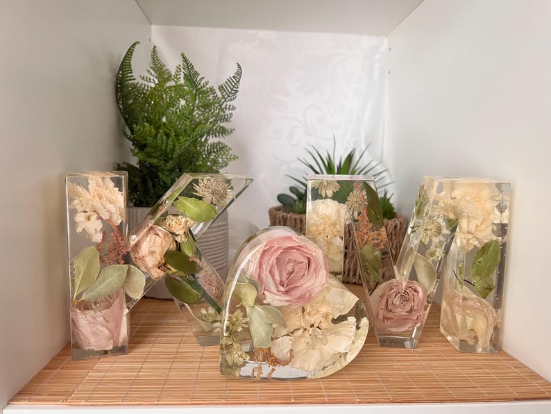 Preserved Flower Resin Letters, Wedding Keepsake Gift (Jumbo+H) image 1