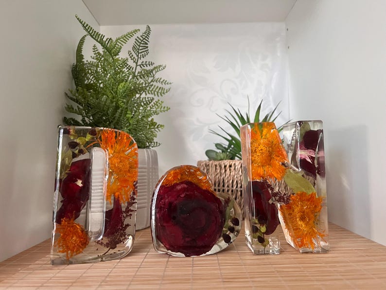Wedding Initial Resin Letters with Preserved Flowers, Keepsake Gift (Med set) image 4