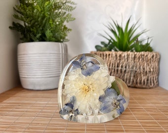 Custom Resin Heart, Pressed Flower Keepsake, Wedding Memorial (8cm)