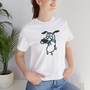 Courage The Cowardly Dog Retro Tee, 90s Cartoon Charm, Unisex Shirt, 3D Neon Design, Nostalgic Shirt, Short Sleeve Tshirt for Men and Women
