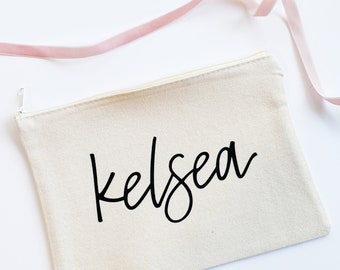 Personalized Cosmetic Bag | Bridesmaid Cosmetic Bag | Custom Canvas Bag | Cosmetic Pouch with Zipper | Bachelorette Party Favor | Bride Gift