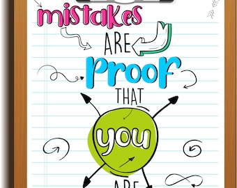 Mistakes are proof that you are trying Printable wall art for kids room or homeschool decor 8x10 classroom poster English- Instant Download