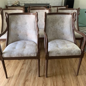 Set Of Eight Dining Chairs French Empire Revial Swan Neck