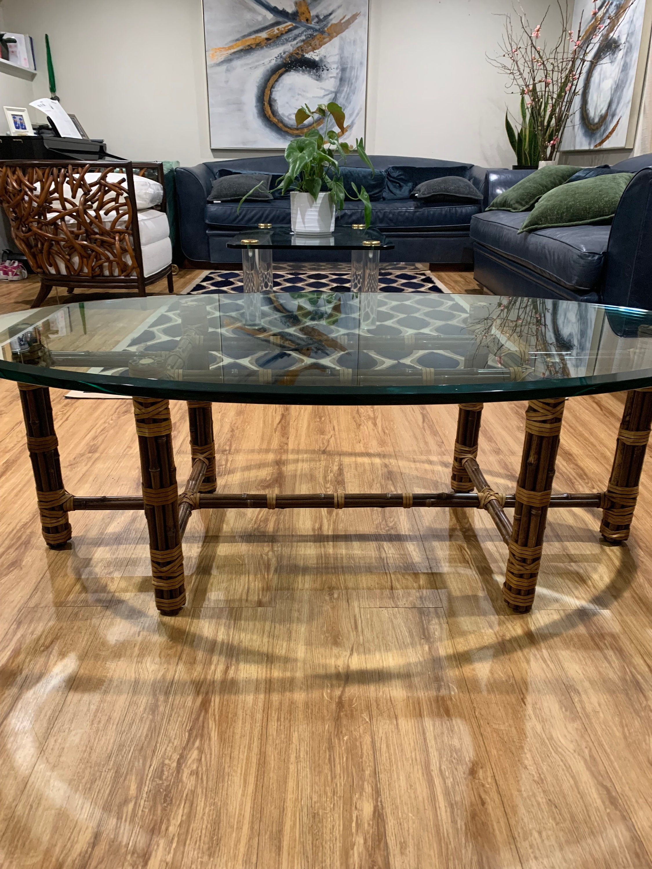 Vintage Mcguire Bamboo Oval Glass Top Cocktail Table - Etsy