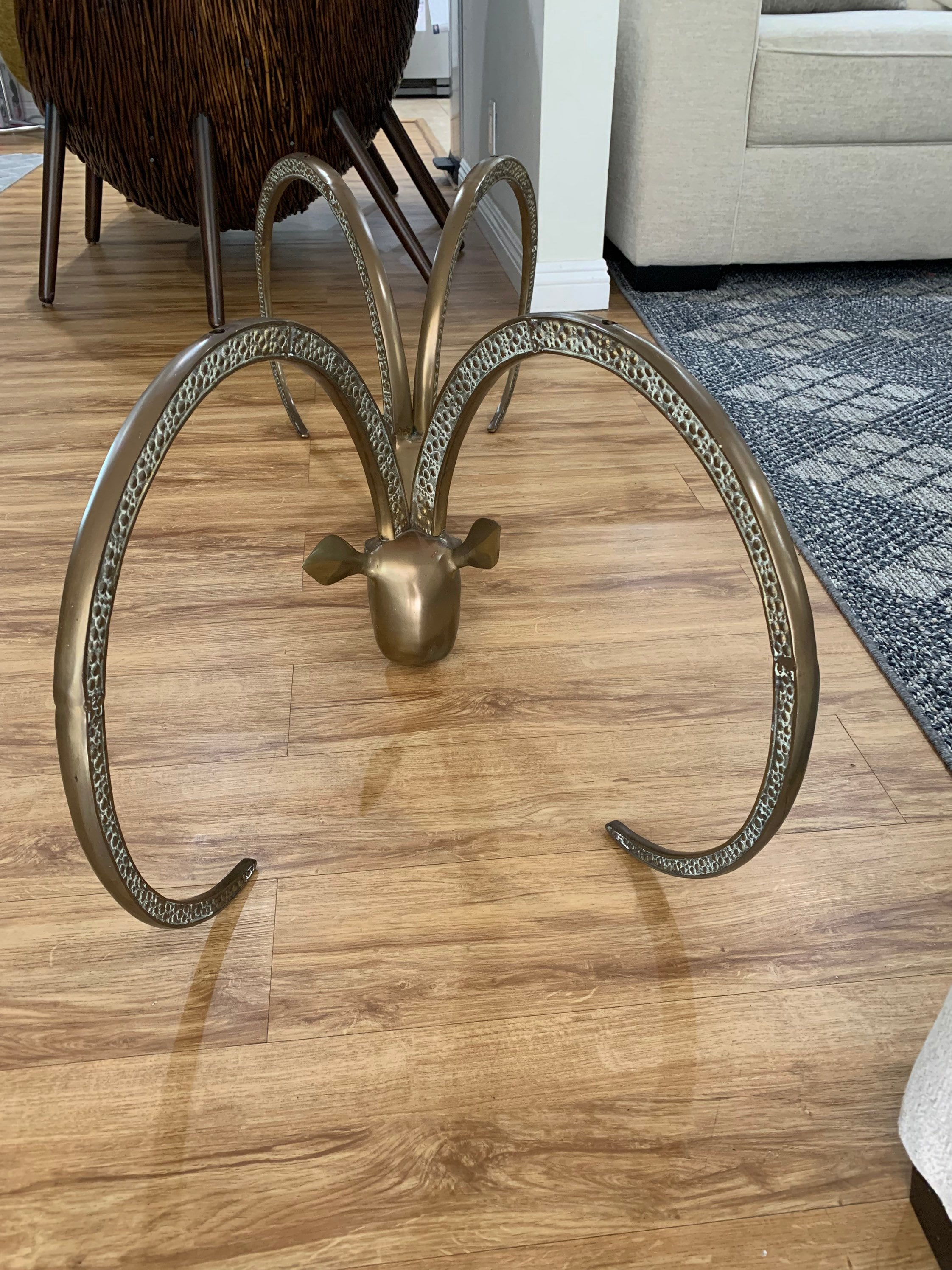 Ibex Ram's Head Brass Coffee Table in the Manner of Chervet