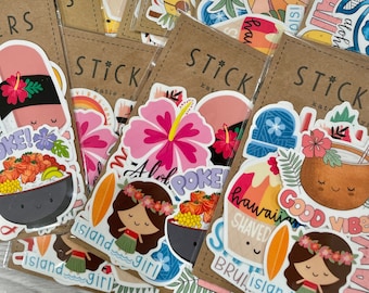 Random Hawaiian Sticker Pack - GLOSSY stickers - 8 cute and randomly chosen stickers!!