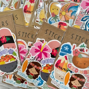 Random Hawaiian Sticker Pack GLOSSY stickers 8 cute and randomly chosen stickers image 1
