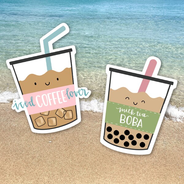 2" x 1.25" • MATTE waterproof vinyl stickers • boba milk tea • iced coffee lover