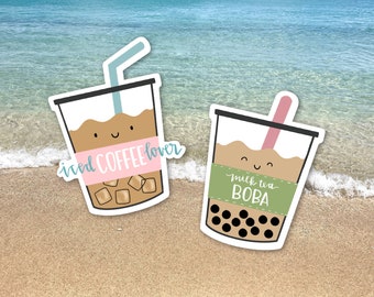 2" x 1.25" • MATTE waterproof vinyl stickers • boba milk tea • iced coffee lover