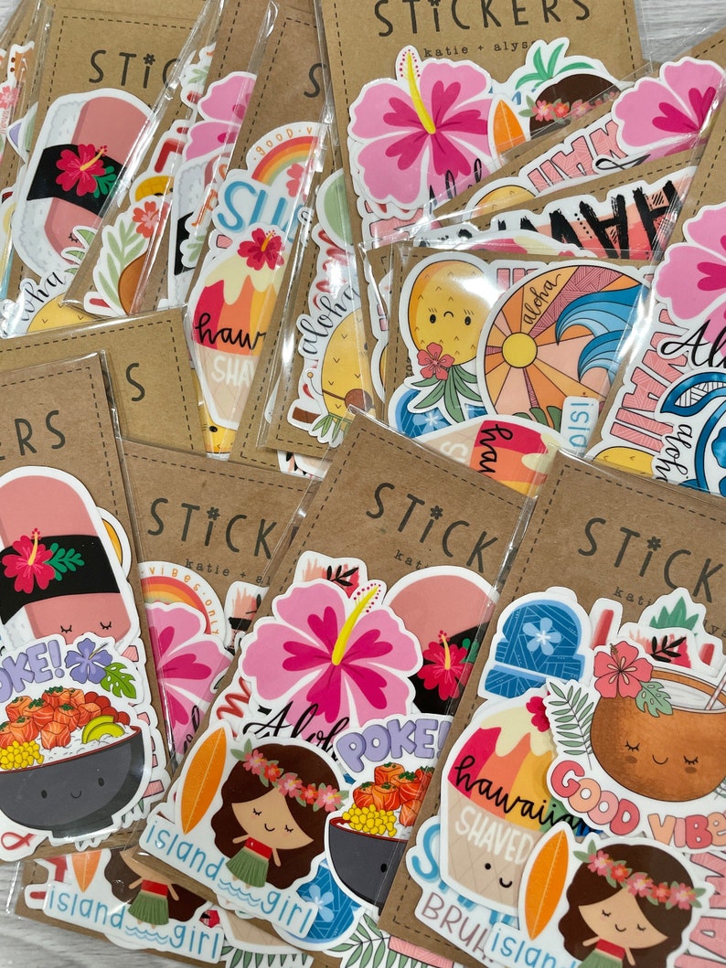 Random Hawaiian Sticker Pack GLOSSY stickers 8 cute and randomly chosen stickers image 1