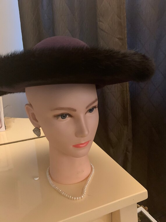 Purple Wool Hat w/Black Mink Trim