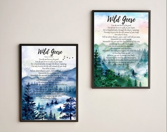 Wild Geese, Mary Oliver wall Poem Print, Mary Oliver Wall Art, Cottagecore , Minimalist Nature lover gift, inner child healing, soul healing
