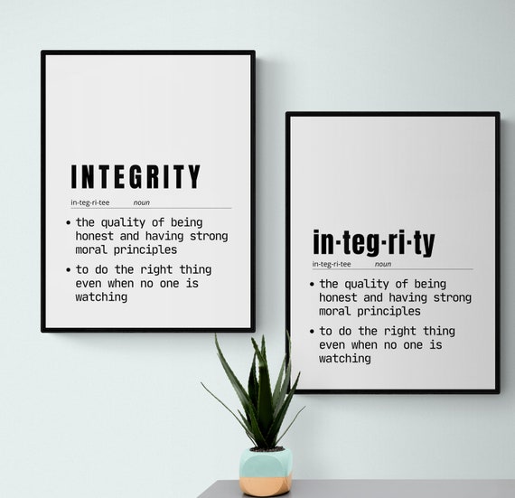 Minimalist Dictionary Print wall decor,Integrity- the ability to uphold strong moral values,Bedroom,living room, entryway or office wall art