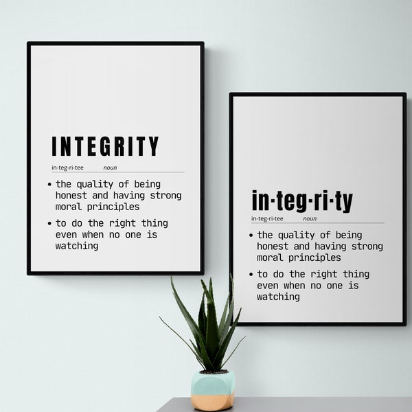 Minimalist Dictionary Print wall decor,Integrity- the ability to uphold strong moral values,Bedroom,living room, entryway or office wall art