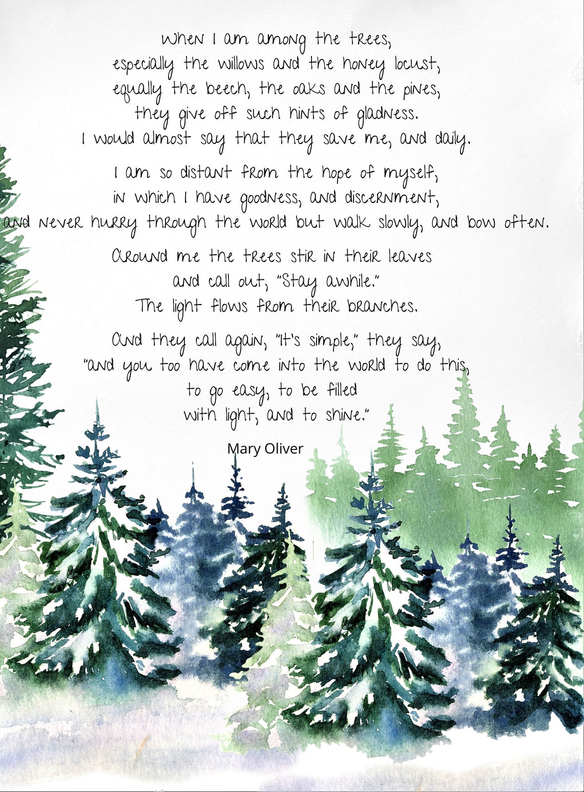 Mary Oliver Poem, When I Am Among the Trees, American Poetry, Mary Oliver Wall Art, Printable