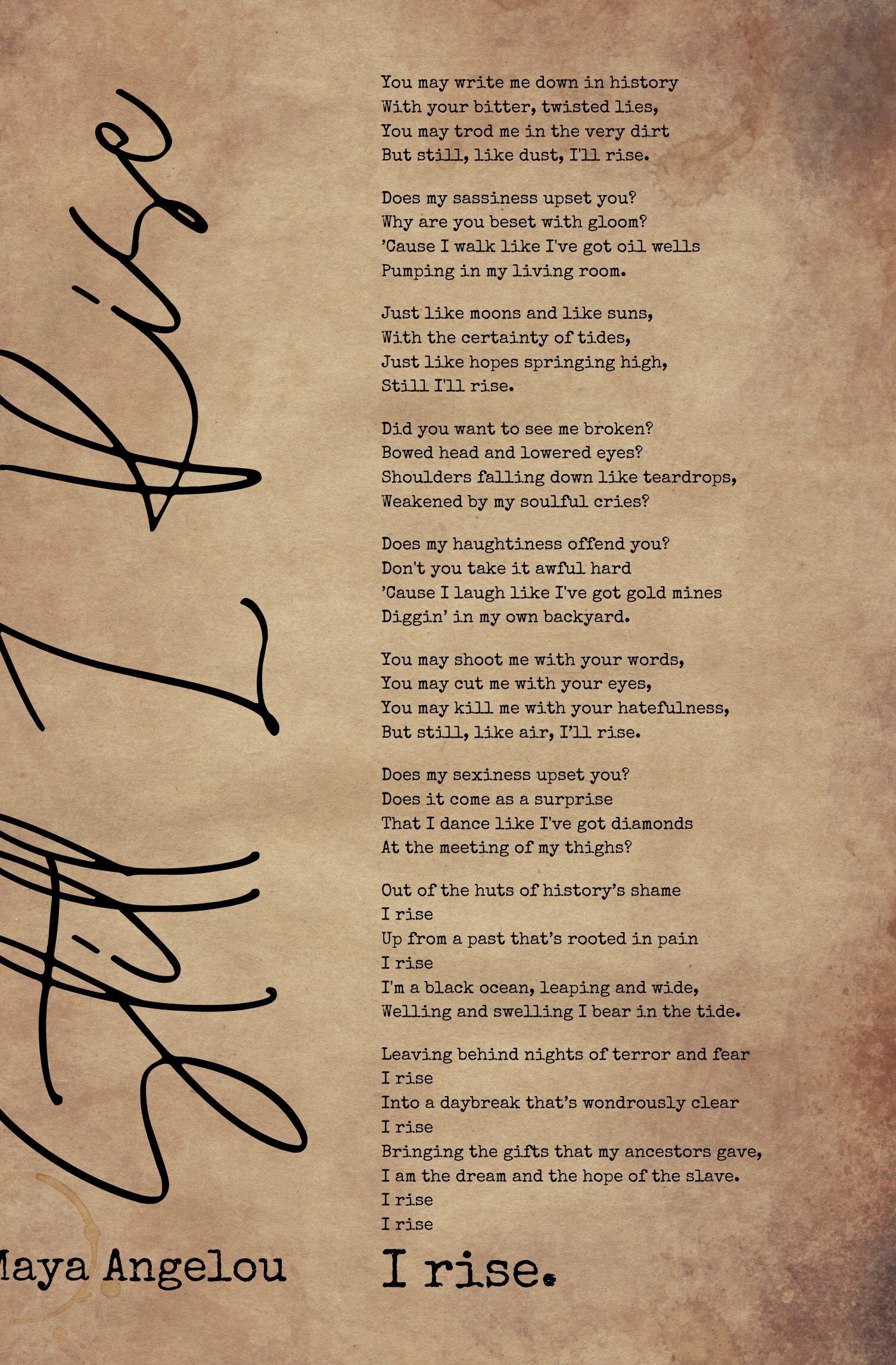 Still I Rise by Maya Angelou poem poster print inspirational  Etsy
