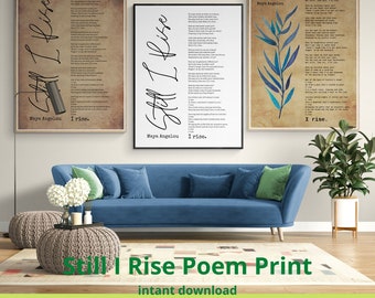 Still I Rise by Maya Angelou poem poster print, inspirational poetry, graduation gift, healing digital print, growth mindset, promotion gift