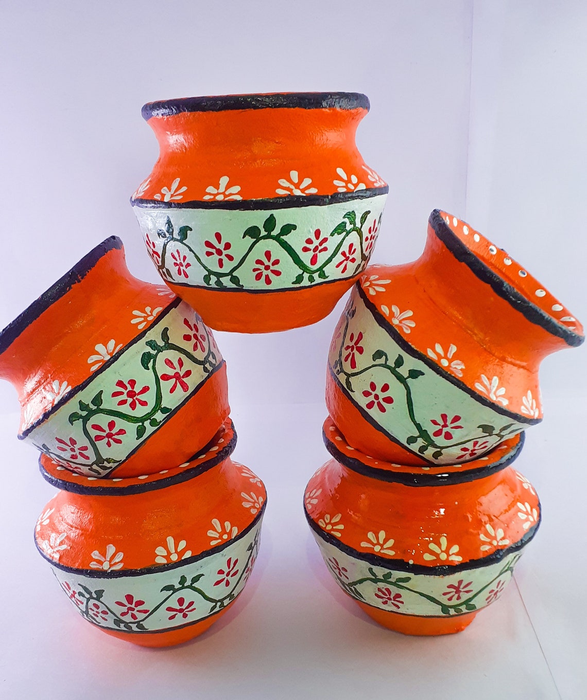 Handpainted matka for showpiece Diwali gift item pack of 5 Etsy