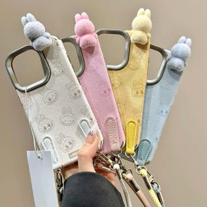 Faux Leather Phone Case with 3D Monster Plush and Lanyard – Available in Four Colors