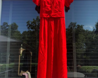 Vintage 1970s dress 1970s red dress vintage red dress vintage tea dress 1970s casual dress 1970s chic dress red vest dress vintage vest dres