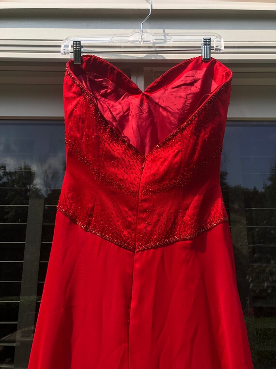 Vintage Red Strapless Prom Dress Beaded Prom Dres… - image 4