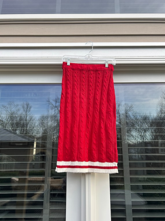 Vintage knit skirt red white 1970s skirt cheerlea… - image 1