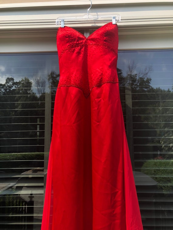 Vintage Red Strapless Prom Dress Beaded Prom Dres… - image 2