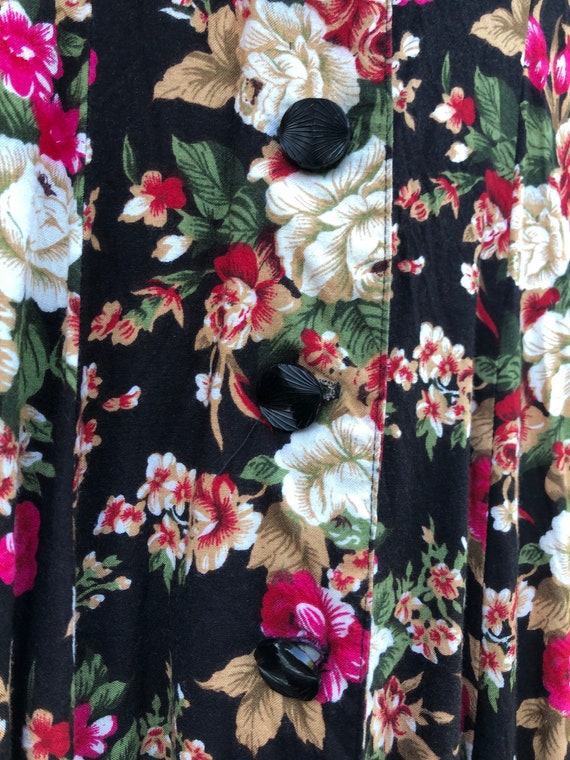 Vintage 1970s Dress Black Floral Button Up Dress … - image 4