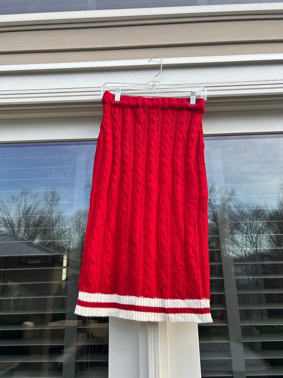 Vintage knit skirt red white 1970s skirt cheerlea… - image 3