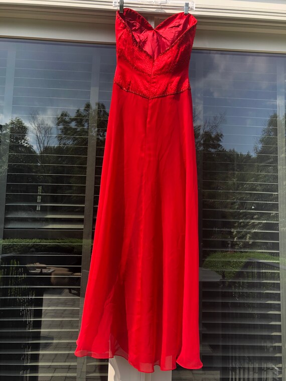 Vintage Red Strapless Prom Dress Beaded Prom Dres… - image 3