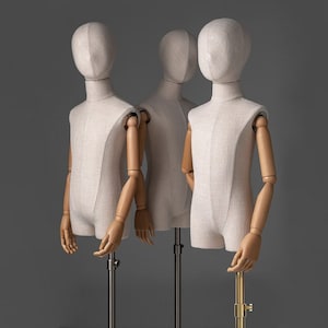 DE-LIANG Manichino di lusso per bambini con braccia in legno, tessuto in tela taglia SML modello di abito a metà corpo per bambino per esposizione di tessuti, lino di bambù