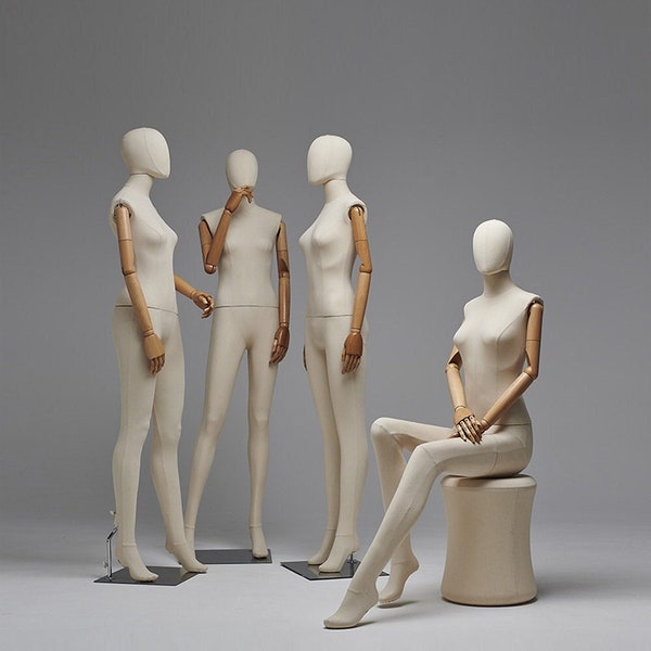 male and female  full body mannequin, woman display model dummy form for boutique  slub hemp human torso with wood arms
