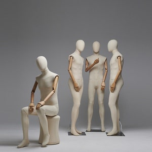 male and female full body mannequin, woman display model dummy form for boutique slub hemp human torso with wood arms image 4