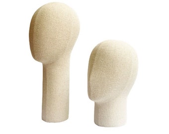 DE-LIANG Mannequin Kopf - Schickes Weiß Beige Leinen Fiberglas Display für Perücken, Schmuck, Schaufenster Dekor, einzigartiges Geschenk für Mode-Enthusiasten