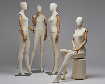 male and female  full body mannequin, woman display model dummy form for boutique  slub hemp human torso with wood arms