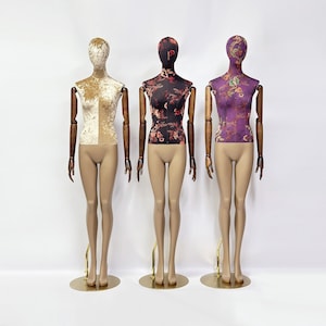 Luxury Mannequin Full Body, DE-LIANG Female Dress Form Torso With Black Wooden Arms, Upper Body Velvet Linen and Painting Brown Leg,1 Piece