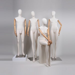 Clothing Store Female/Male Full Body Display Mannequin,Upper Bust Wrapping Linen Bottom Painting Leg Clothing Dress Form with Wooden Arms