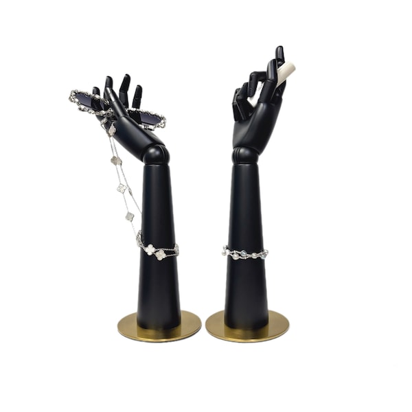 High Quality Matte Black Wooden Hand Mannequin Display, Female Wood Manikin Hand Dress Form Torso,Jewelry Display Flexiable Arm, 27/37/43cm