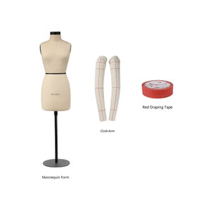 Half Scale Dress FormMini sewing tailor mannequin, female dressmaker dummy Female Mannequin with Soft Arms/Draping Tape Size 6-12
