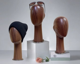 Tête de mannequin en fibre de verre plastique marron, Mannequin pour chapeau, Présentoir de perruque, Effet tête en bois en bois, Présentoir, modèle de tête d'organiseur