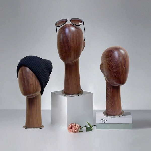 Tête de mannequin en fibre de verre plastique marron, Mannequin pour chapeau, Présentoir de perruque, Effet tête en bois en bois, Présentoir, modèle de tête d'organiseur