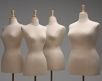 Manichino femminile a metà corpo, manichino torso completamente appuntabile per cucito ed esposizione di abiti, manichino in lino beige, spettacolo di manichini