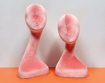 Pink Velvet Mannequin Head: Long Neck Jewelry Wig Display