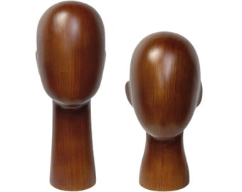 Brown Wood Head Mannequin: Wig & Hat Display (32/37CM)