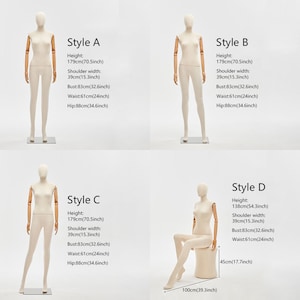 male and female full body mannequin, woman display model dummy form for boutique slub hemp human torso with wood arms image 2