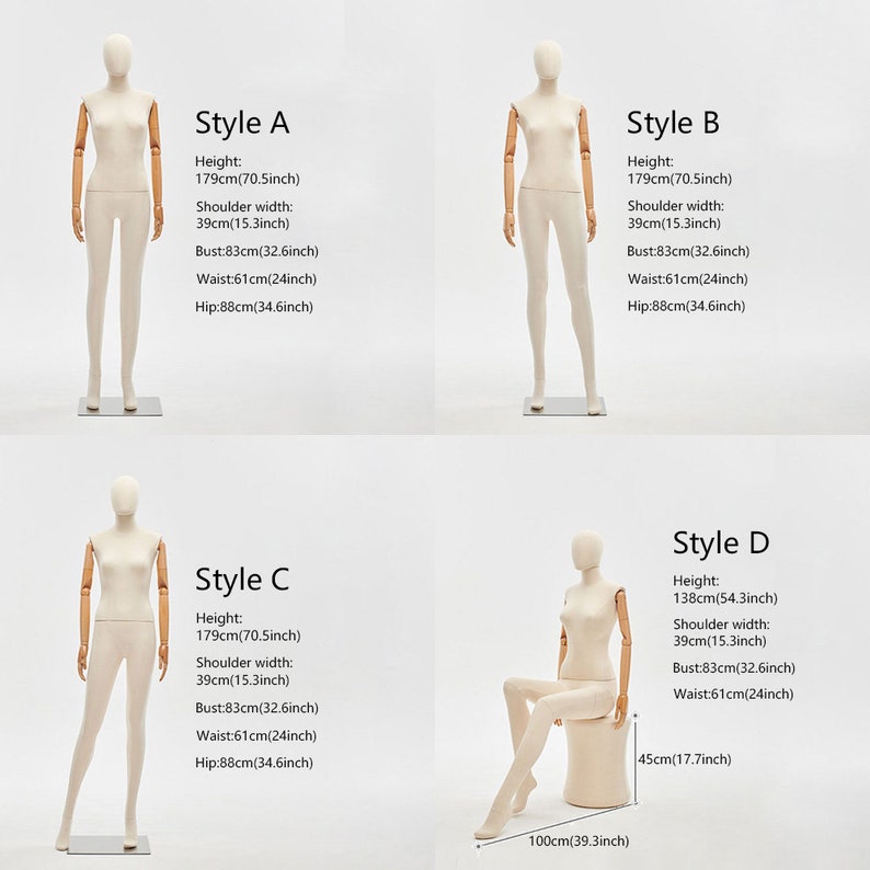 male and female full body mannequin, woman display model dummy form for boutique slub hemp human torso with wood arms image 2