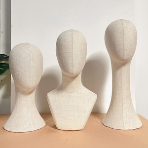 Fully Pinnable Linen Mannequin Head Form,Vintage Mannequin Head Stand With Hair,Headband Wig Hat Jewelry Display Head Dummy Dress Form Props